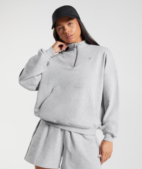 Women's Gymshark Rest Day Sweats 1/2 Zip Sweatshirts Light Grey | NZ 8WBFTU